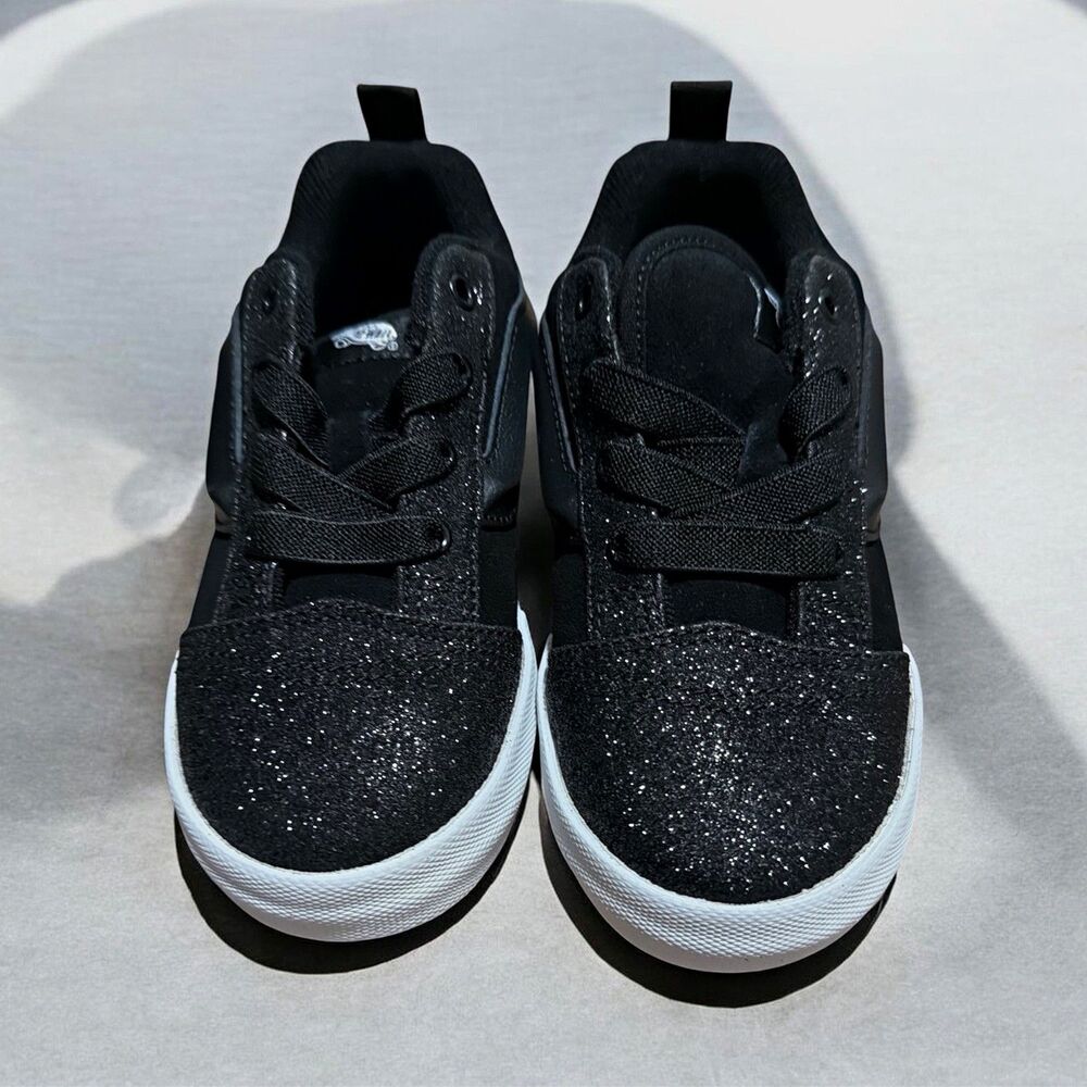 VANS Girl's Black Sparkly Low-Top Logo Lace-Up Sneakers US Size 10